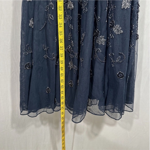 NEW $598 Mac Duggal [ 4‎ ] Beaded Floral Long Sleeve Midi Dress Navy Blue - Picture 5 of 13